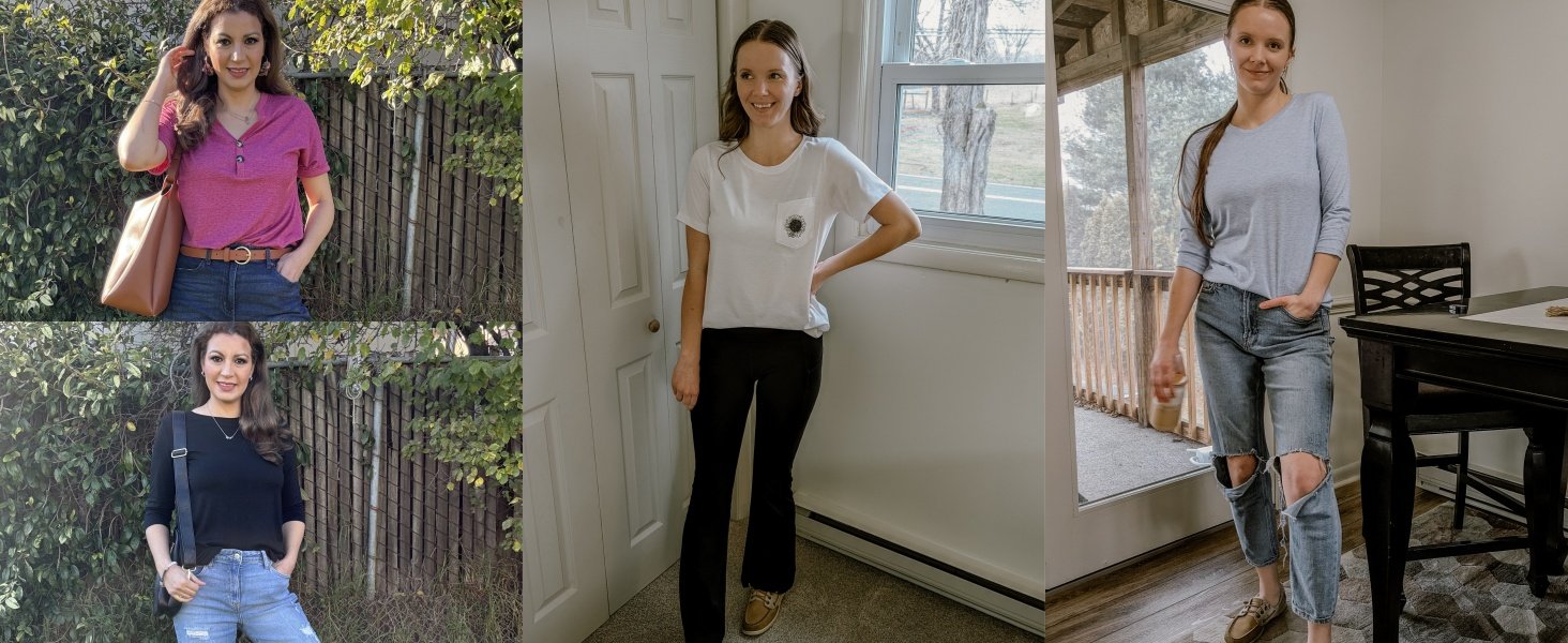 EADINVE Women's Casual 3/4 Saonta T-Shirts Round Neck Cute Tunic Tops Basic Tees Blouses