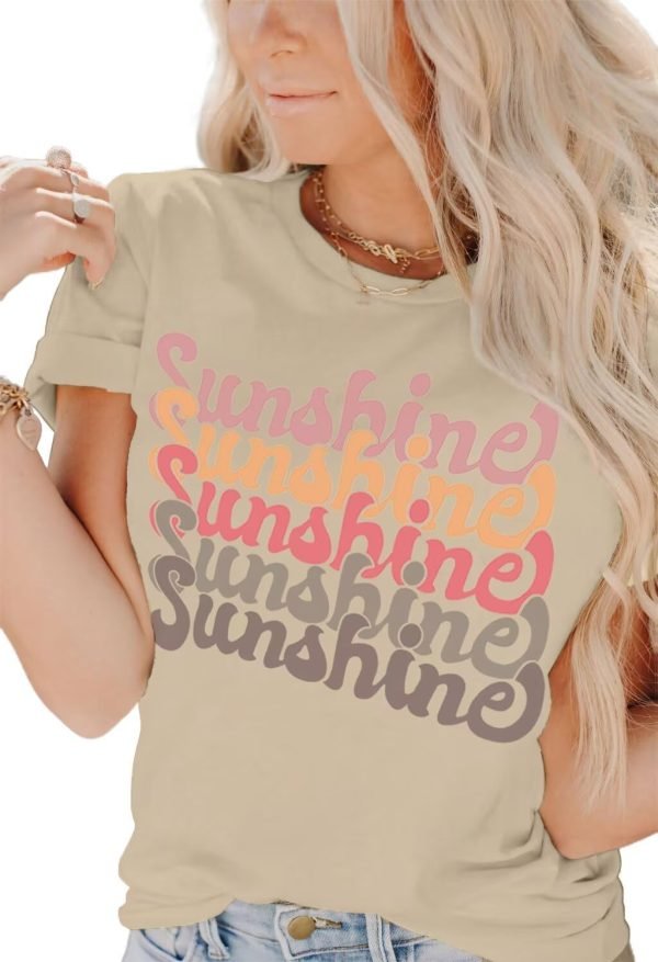 Womens Funny Letters Print T Shirts Short Saonta Shirts Cute Sunshine Graphic Tees Summer Casual Loose Tops