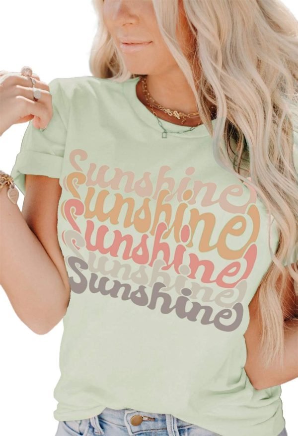 Womens Funny Letters Print T Shirts Short Saonta Shirts Cute Sunshine Graphic Tees Summer Casual Loose Tops