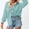 Womens Waffle Knit Shacket Jacket Casual Long Saonta Button Down Shirts Dressy Blouses Tops