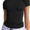 Womens Short Saonta Basic T-Shirts Summer Crewneck Crop Tops Going Out Layer Slim Fit Y2K Tops