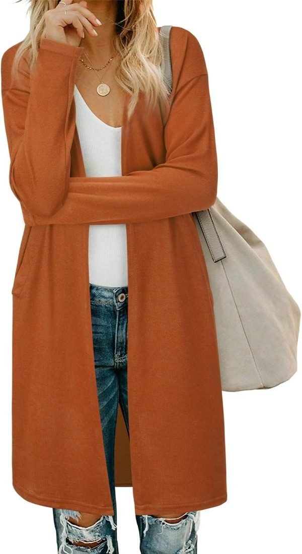 Women's Open Front Cardigan Shirt with Pockets Long Saonta Lightweight Coat