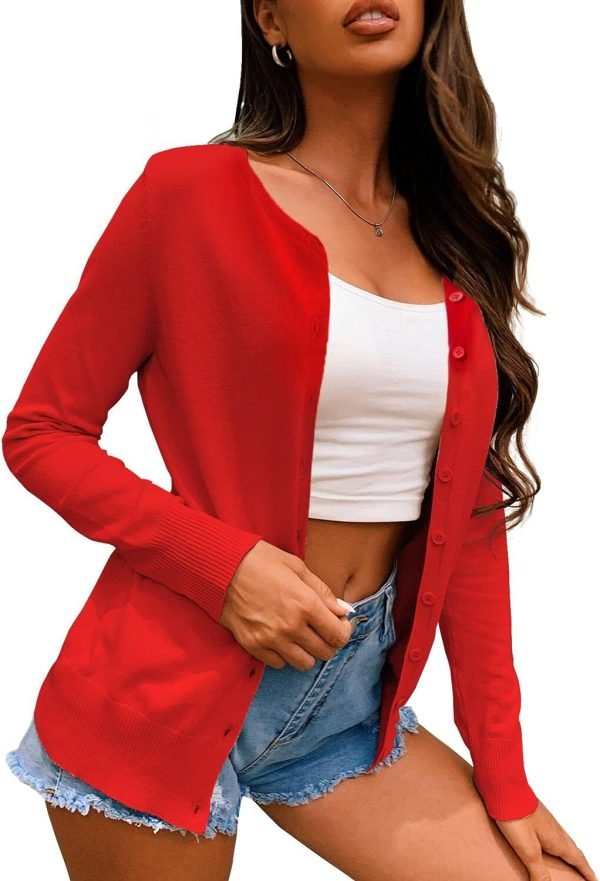 619VLMdjzdS._AC_SL1500 Women's Button Down Crew Neck Long Saonta Soft Knit Cardigan Sweaters