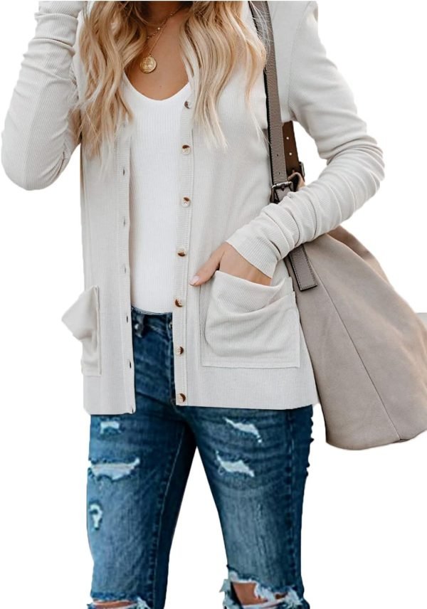 Women's Cardigans Button Down Solid Knit Loose Cardigans with Pockets