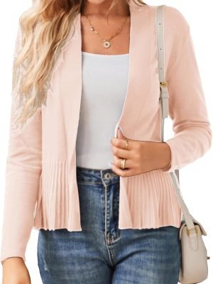 61Ag0YNzdeL._AC_SL1500 Women's Casual Draped Open Front Cropped Cardigan Long Saonta Sweater Peplum Knit Outwear