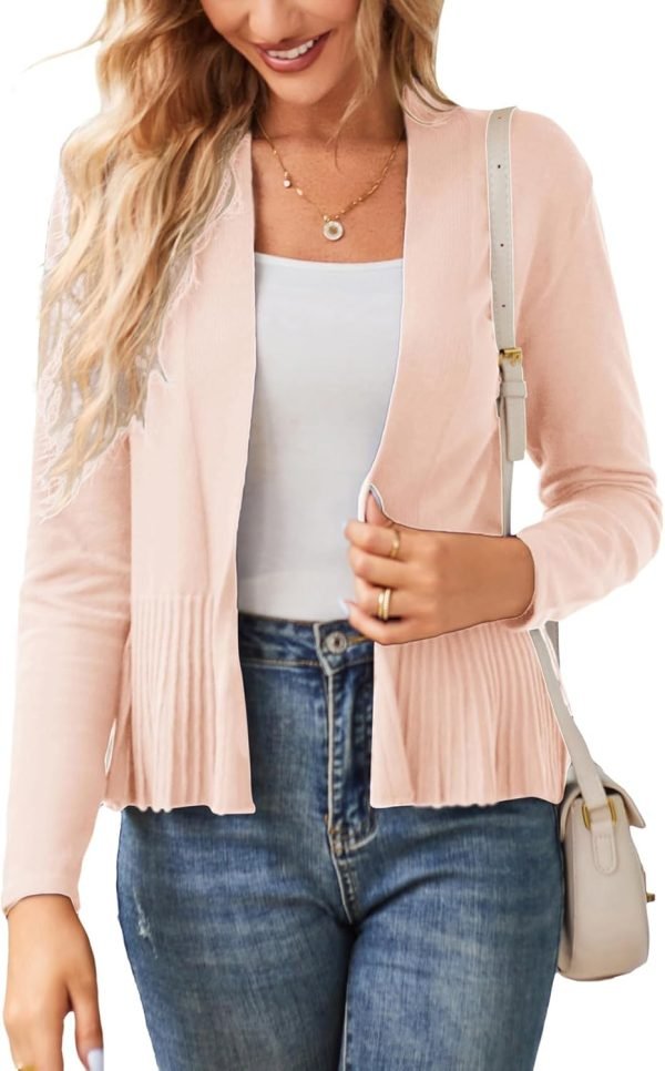 Women's Casual Draped Open Front Cropped Cardigan Long Saonta Sweater Peplum Knit Outwear