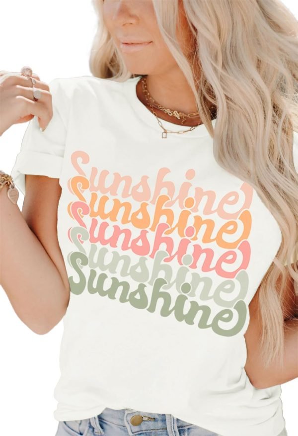 Womens Funny Letters Print T Shirts Short Saonta Shirts Cute Sunshine Graphic Tees Summer Casual Loose Tops