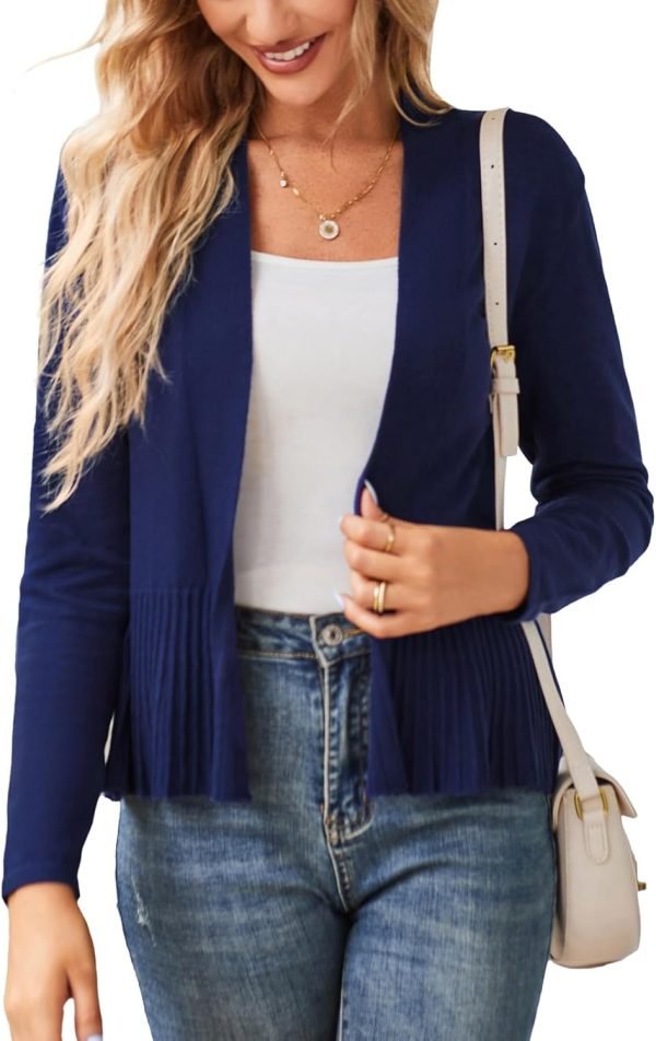 Women's Casual Draped Open Front Cropped Cardigan Long Saonta Sweater Peplum Knit Outwear