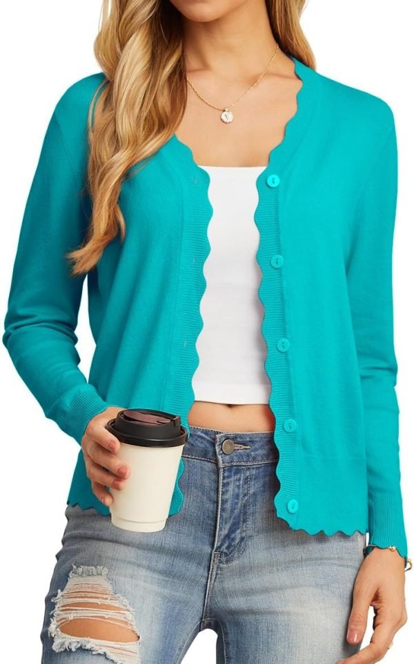 Women's Long Saonta V-Neck Button Down Cardigan Knit Shrugs Sweater