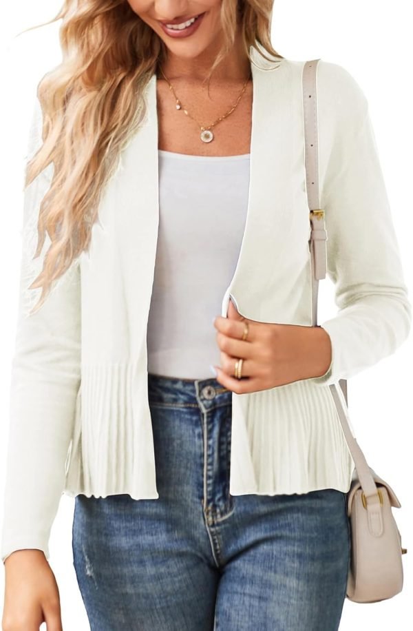 Women's Casual Draped Open Front Cropped Cardigan Long Saonta Sweater Peplum Knit Outwear