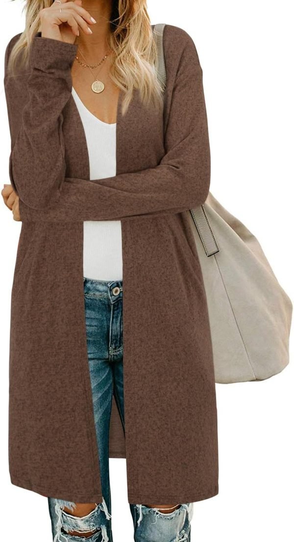 Women's Open Front Cardigan Shirt with Pockets Long Saonta Lightweight Coat