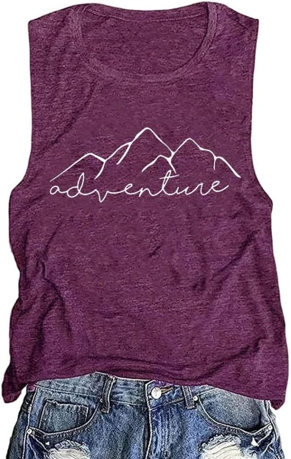 Women Mountain Adventure Workout Tanks Hiking Camping Graphic Athletic Saonta Funny Tee Tops