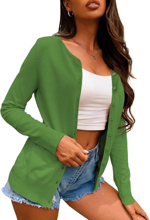 61Mdgd3LhES._AC_SL1500 Women's Button Down Crew Neck Long Saonta Soft Knit Cardigan Sweaters