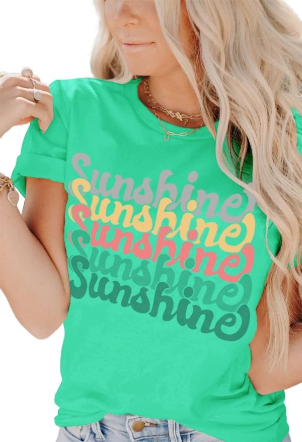 Womens Funny Letters Print T Shirts Short Saonta Shirts Cute Sunshine Graphic Tees Summer Casual Loose Tops