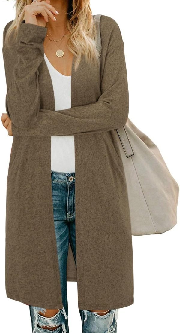 Women's Open Front Cardigan Shirt with Pockets Long Saonta Lightweight Coat
