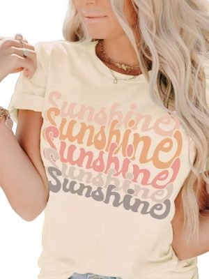 Womens Funny Letters Print T Shirts Short Saonta Shirts Cute Sunshine Graphic Tees Summer Casual Loose Tops