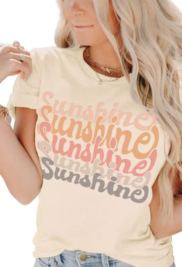 Womens Funny Letters Print T Shirts Short Saonta Shirts Cute Sunshine Graphic Tees Summer Casual Loose Tops