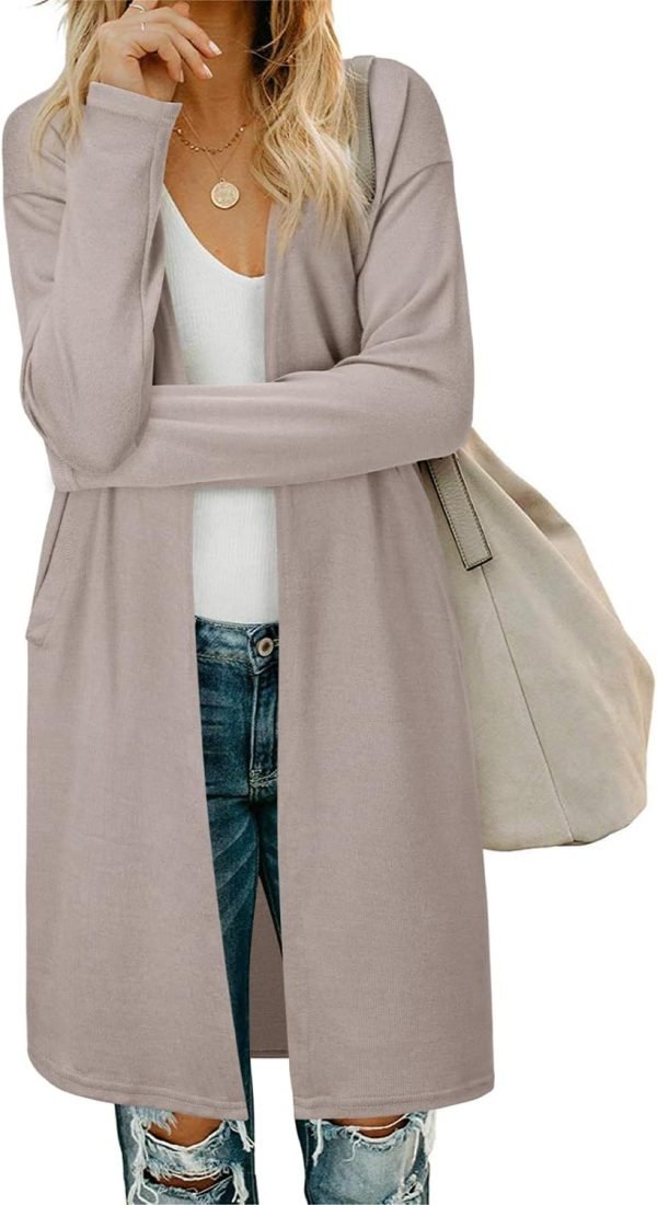 Women's Open Front Cardigan Shirt with Pockets Long Saonta Lightweight Coat
