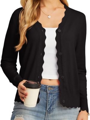 61VuUKGntUL._AC_SL1128 Women's Long Saonta V-Neck Button Down Cardigan Knit Shrugs Sweater
