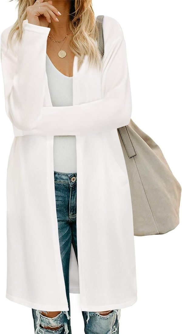 Women's Open Front Cardigan Shirt with Pockets Long Saonta Lightweight Coat
