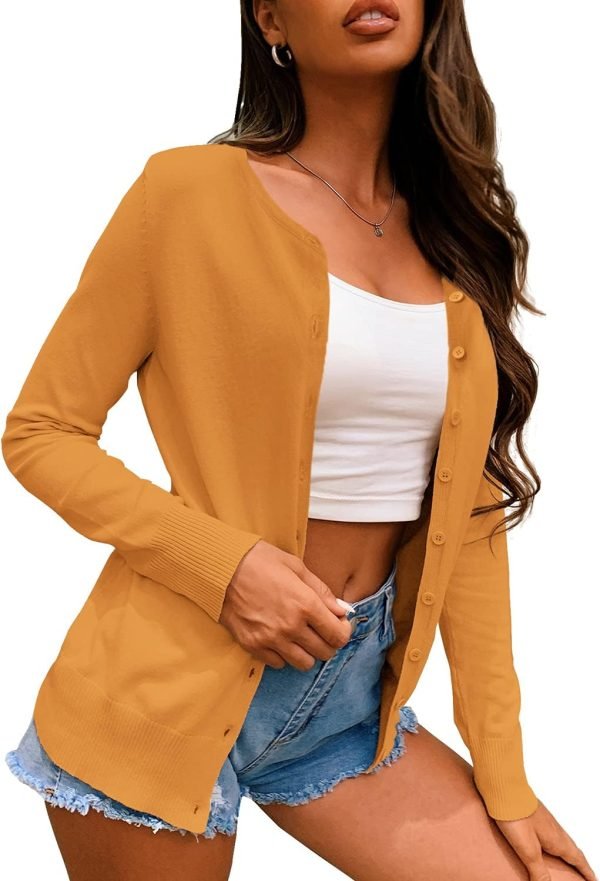 61ak-vWbqJS._AC_SL1500 Women's Button Down Crew Neck Long Saonta Soft Knit Cardigan Sweaters