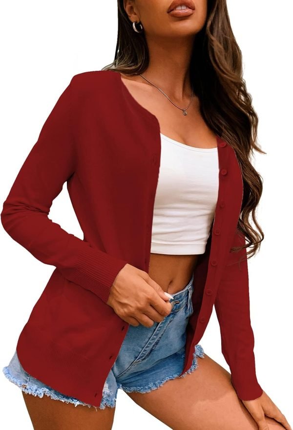 61dRNW1HpCS._AC_SL1500 Women's Button Down Crew Neck Long Saonta Soft Knit Cardigan Sweaters