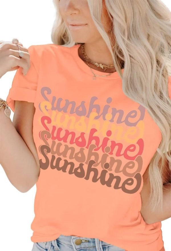 Womens Funny Letters Print T Shirts Short Saonta Shirts Cute Sunshine Graphic Tees Summer Casual Loose Tops