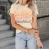 Womens Funny Letters Print T Shirts Short Saonta Shirts Cute Sunshine Graphic Tees Summer Casual Loose Tops