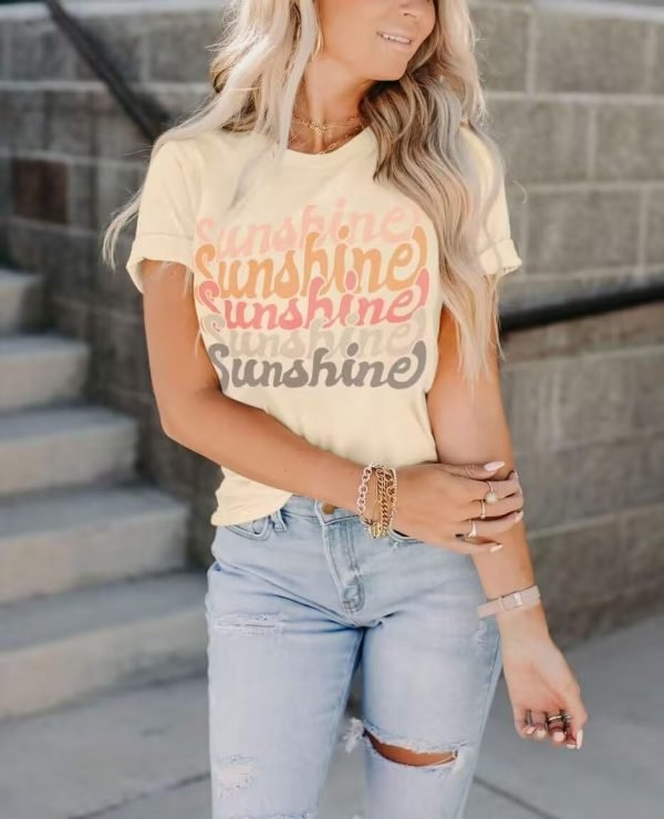 Womens Funny Letters Print T Shirts Short Saonta Shirts Cute Sunshine Graphic Tees Summer Casual Loose Tops