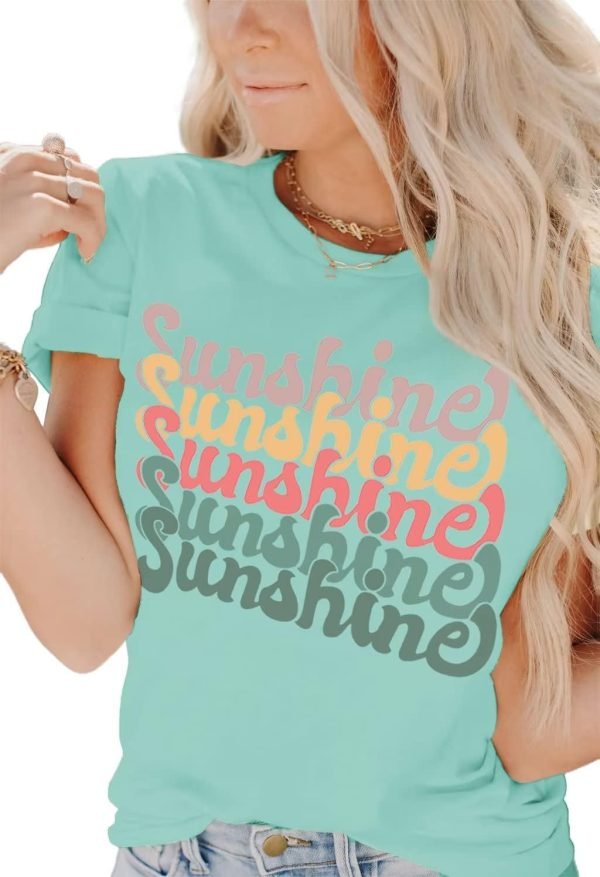 Womens Funny Letters Print T Shirts Short Saonta Shirts Cute Sunshine Graphic Tees Summer Casual Loose Tops