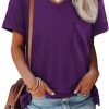 Womens T Shirts 2024 Short Saonta V-Neck Shirts Cute Fit Summer Casual Tee Tops S-XXL