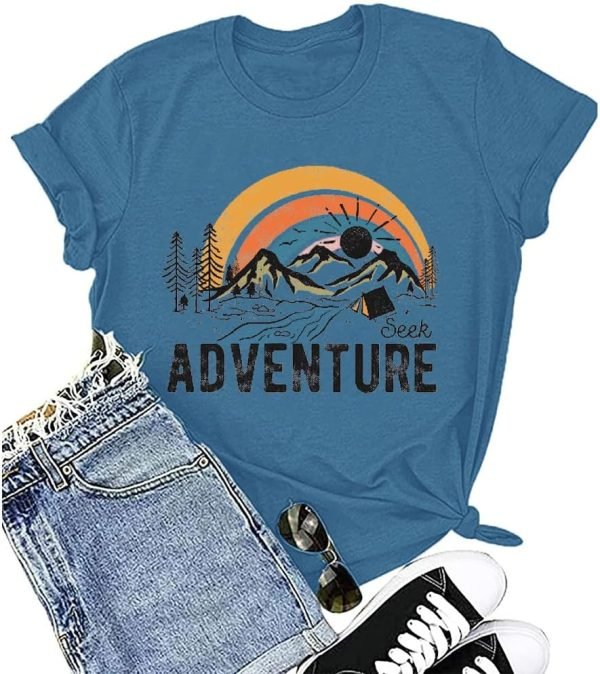 Women Mountain Adventure Workout Tanks Hiking Camping Graphic Athletic Saonta Funny Tee Tops