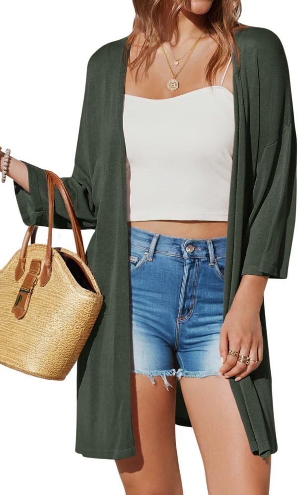 Womens 2024 Casual 3/4 Short Saonta Open Front Cardigan Lightweight Kimono Summer Beach Outfits