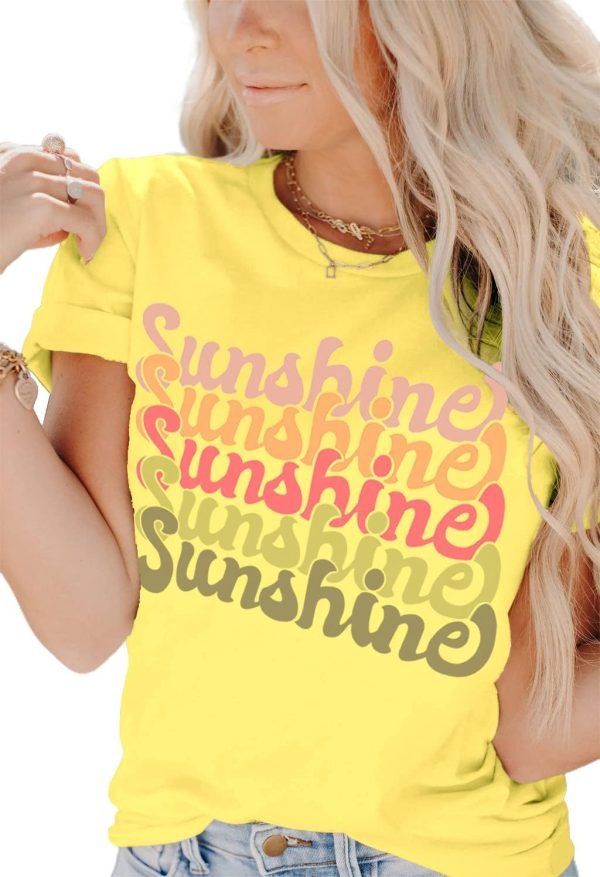 Womens Funny Letters Print T Shirts Short Saonta Shirts Cute Sunshine Graphic Tees Summer Casual Loose Tops