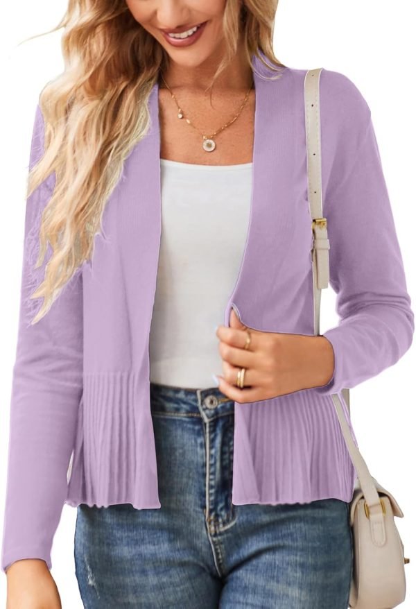 Women's Casual Draped Open Front Cropped Cardigan Long Saonta Sweater Peplum Knit Outwear