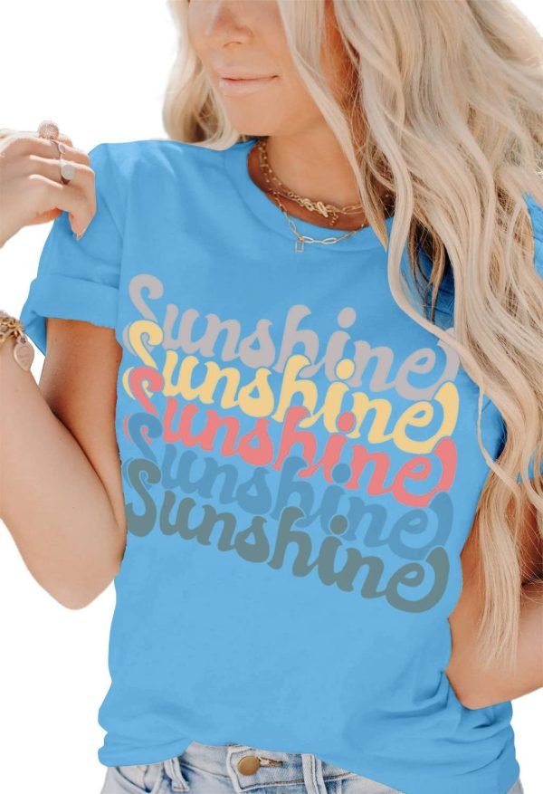 Womens Funny Letters Print T Shirts Short Saonta Shirts Cute Sunshine Graphic Tees Summer Casual Loose Tops