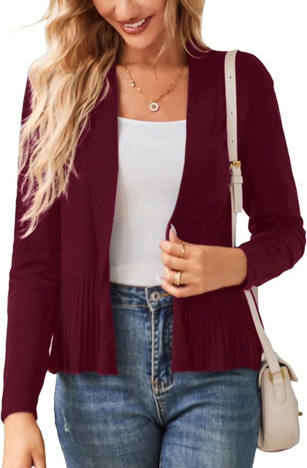 Women's Casual Draped Open Front Cropped Cardigan Long Saonta Sweater Peplum Knit Outwear