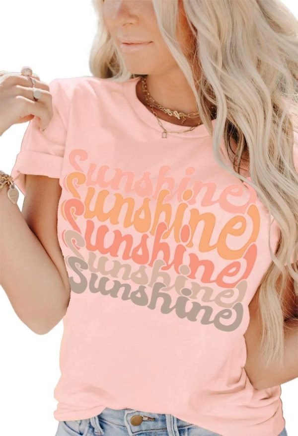 Womens Funny Letters Print T Shirts Short Saonta Shirts Cute Sunshine Graphic Tees Summer Casual Loose Tops