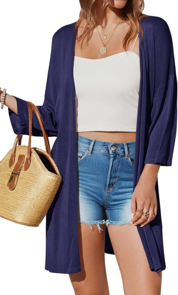 Womens 2024 Casual 3/4 Short Saonta Open Front Cardigan Lightweight Kimono Summer Beach Outfits