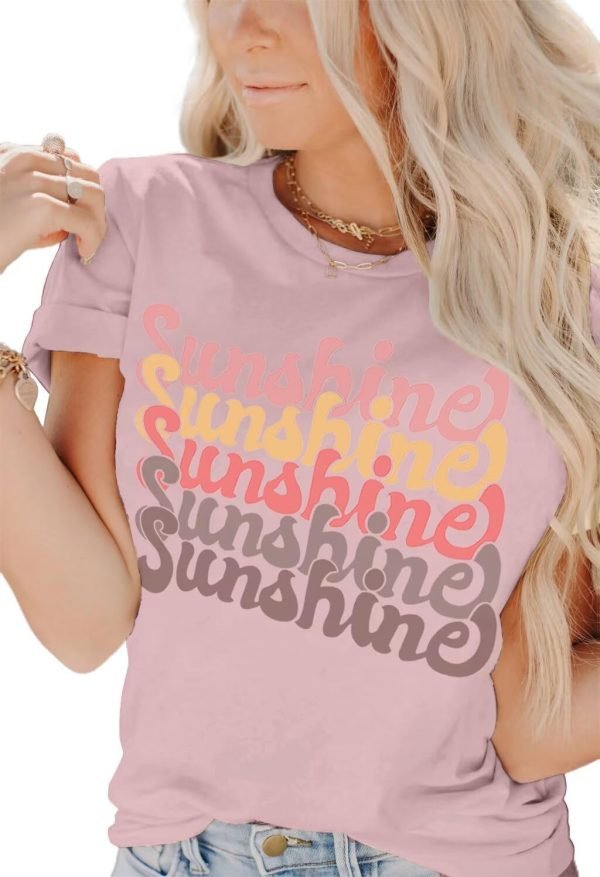 Womens Funny Letters Print T Shirts Short Saonta Shirts Cute Sunshine Graphic Tees Summer Casual Loose Tops