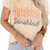 Womens Funny Letters Print T Shirts Short Saonta Shirts Cute Sunshine Graphic Tees Summer Casual Loose Tops