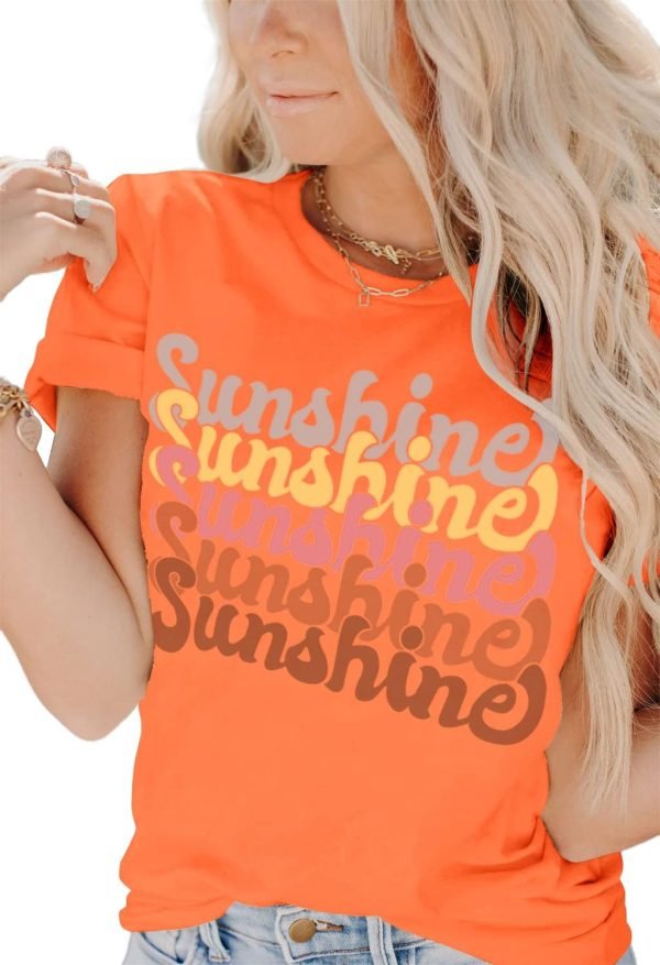 Womens Funny Letters Print T Shirts Short Saonta Shirts Cute Sunshine Graphic Tees Summer Casual Loose Tops