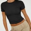 Womens Short Saonta Basic T-Shirts Summer Crewneck Crop Tops Going Out Layer Slim Fit Y2K Tops