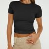 Womens Short Saonta Basic T-Shirts Summer Crewneck Crop Tops Going Out Layer Slim Fit Y2K Tops