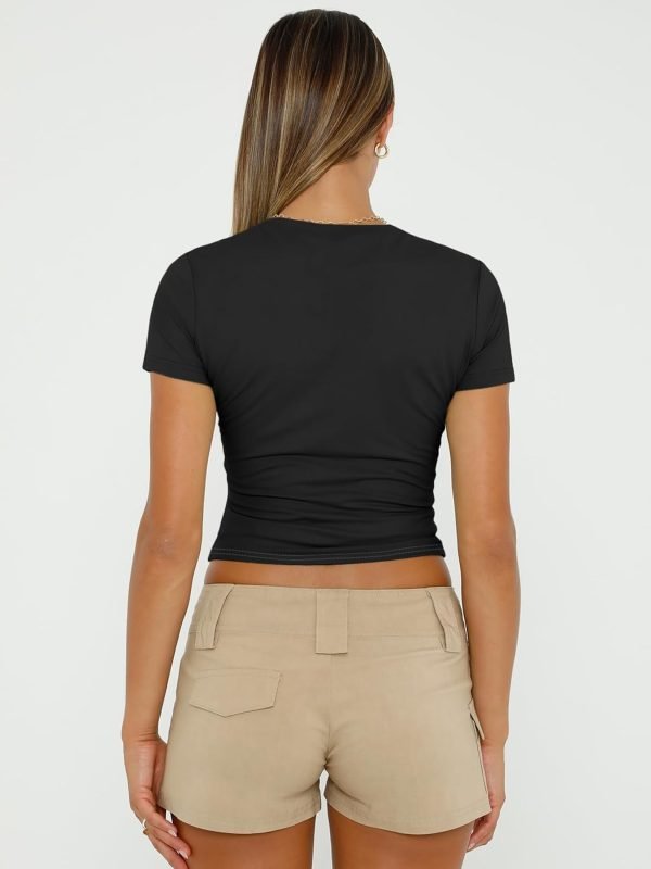 Womens Short Saonta Basic T-Shirts Summer Crewneck Crop Tops Going Out Layer Slim Fit Y2K Tops