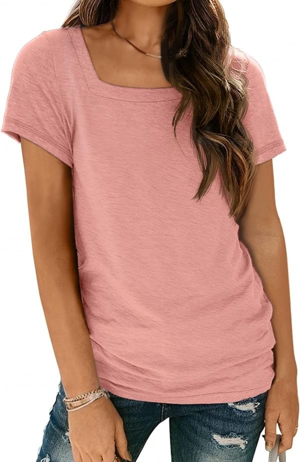 Womens Tops Casual Spring Summer Tshirts 2024 Short Saonta Square Neck Basic Tee Outfits