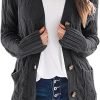 Womens Open Front Cardigan Fashion Button Down Cable Knit Chunky Outwear Coats