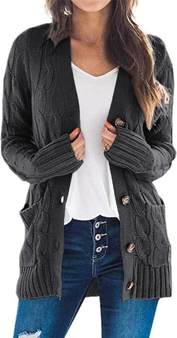 Womens Open Front Cardigan Fashion Button Down Cable Knit Chunky Outwear Coats
