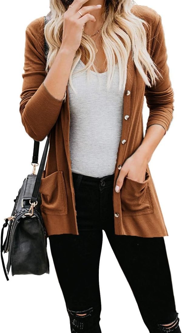 Women's Cardigans Button Down Solid Knit Loose Cardigans with Pockets