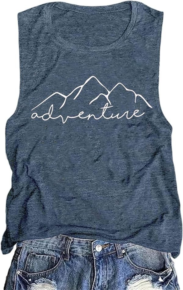 Women Mountain Adventure Workout Tanks Hiking Camping Graphic Athletic Saonta Funny Tee Tops